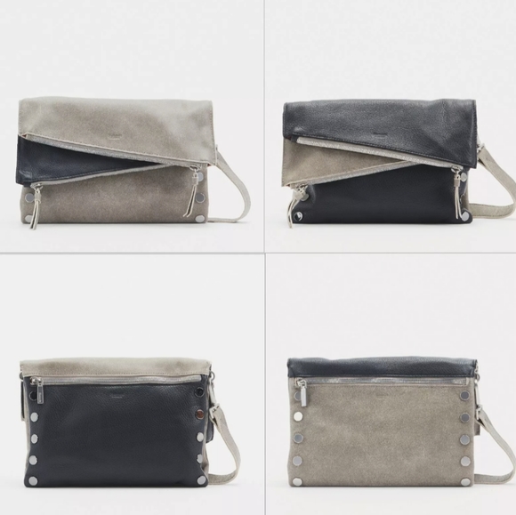 Hammitt Dillon Black Pewter Reversible 3 Way Clutch Crossbody leather Handbag